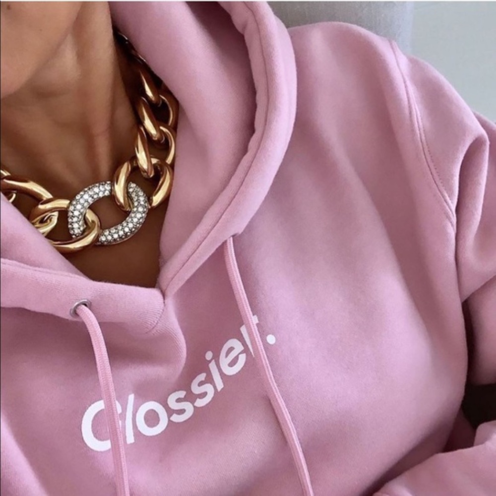 glossier pink hoodie